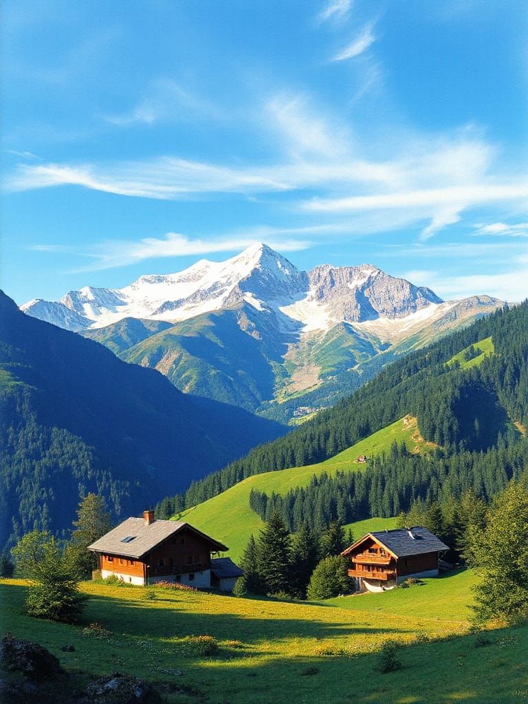 breathtaking panoramic view of the Alps, featuring dramatic snow-capped peaks under a bright blue sky. ...  by @MarkTee