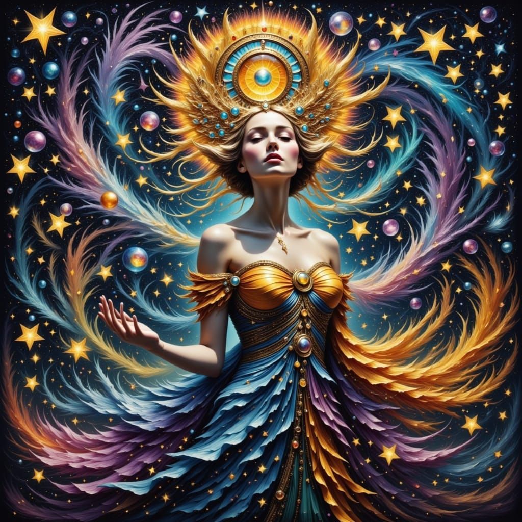 Woman of deeper light is a goddess perceived mortal however a tail of unseen existence follows her from a forever winding light <lora:Korfae...