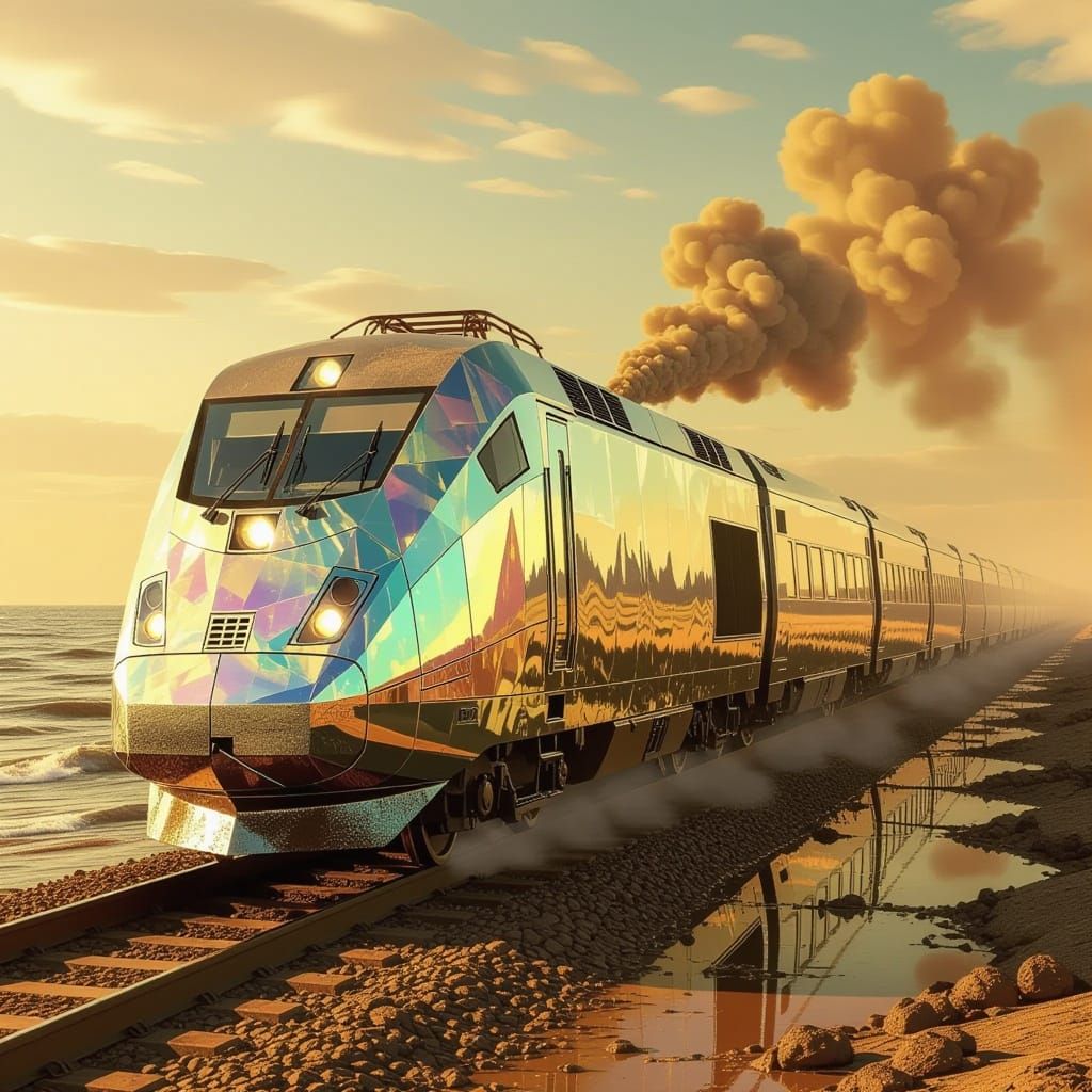 Gilded Train Gallops into Golden Haze