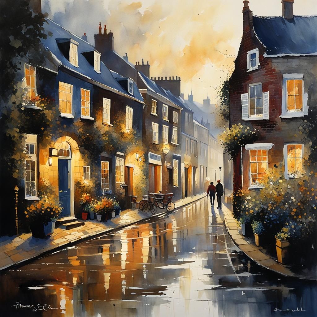 a cozy Dutch street in the evening light, by Stewart Edmonds...