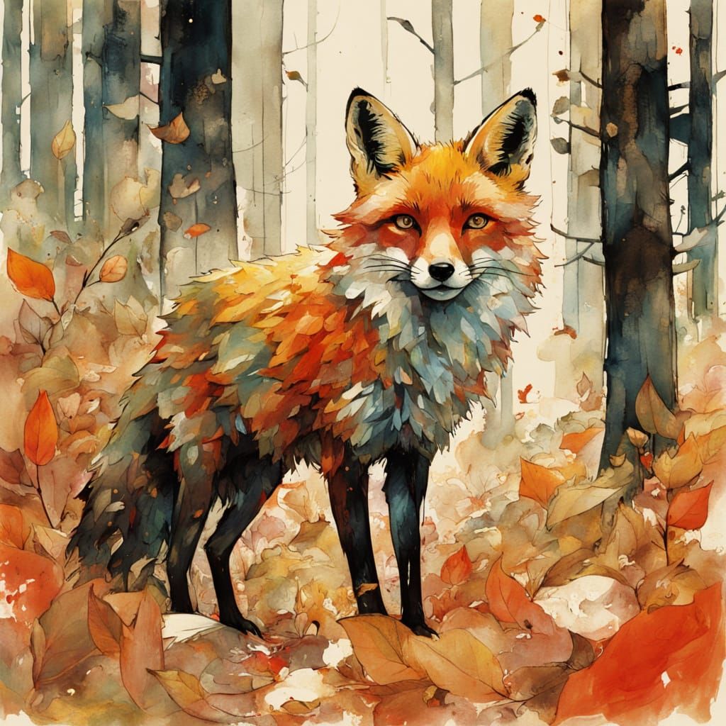 
“By Paul Lovering and Mattias Adolfsson and Russ Mills and Victo Ngai and Alexander Jansson:: Double exposure A red fox resting among falle...