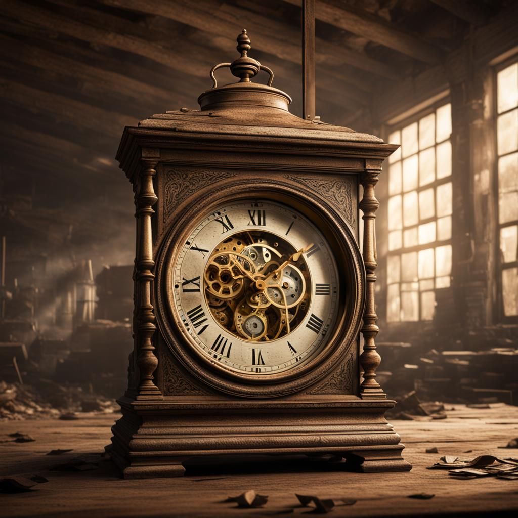 An very old  vintage clock lying in an  dusty attic.  Greg R...