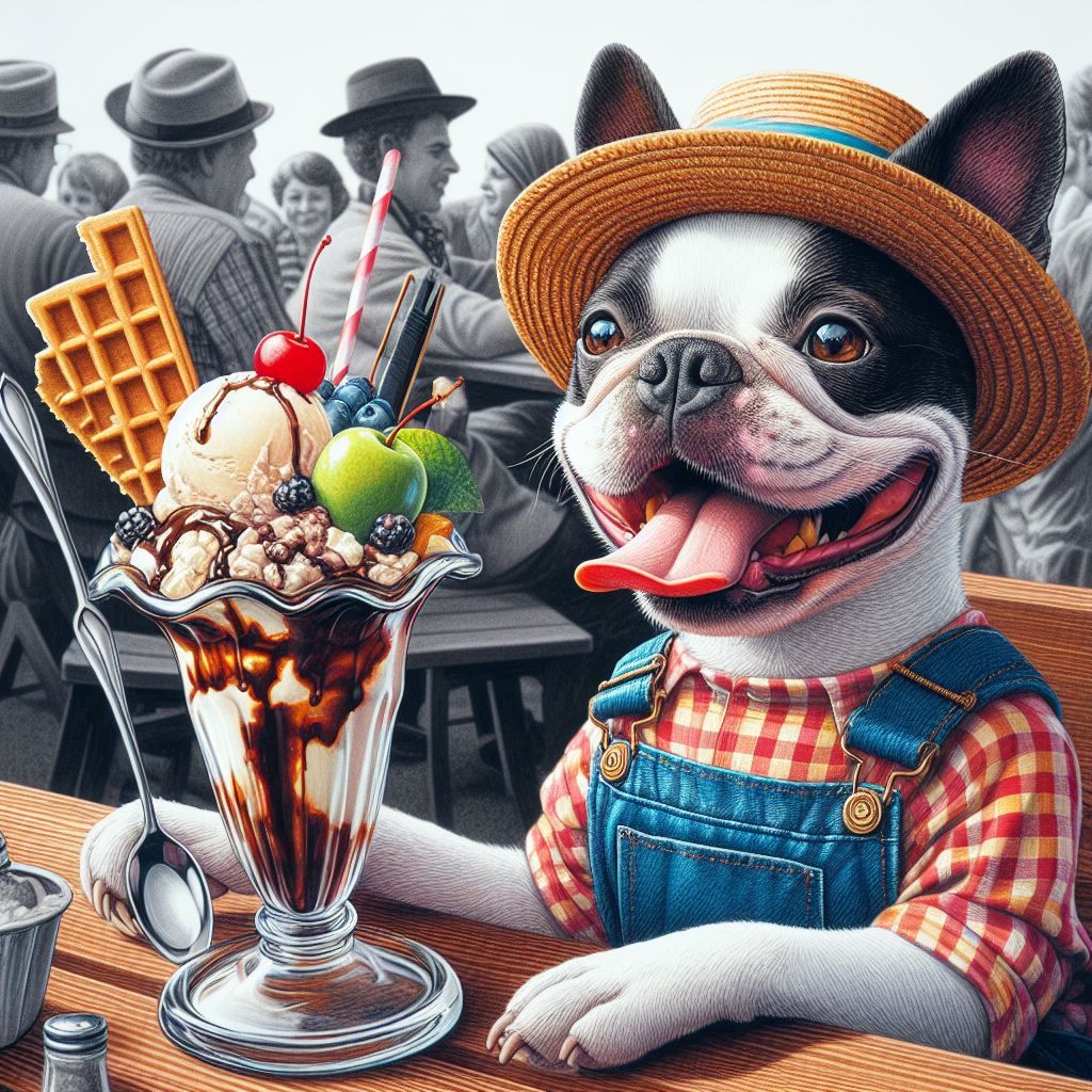 Boston Terrier Farmer Eating Ice Cream