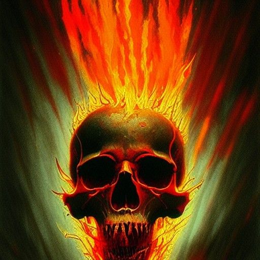 Skull on fire colorful