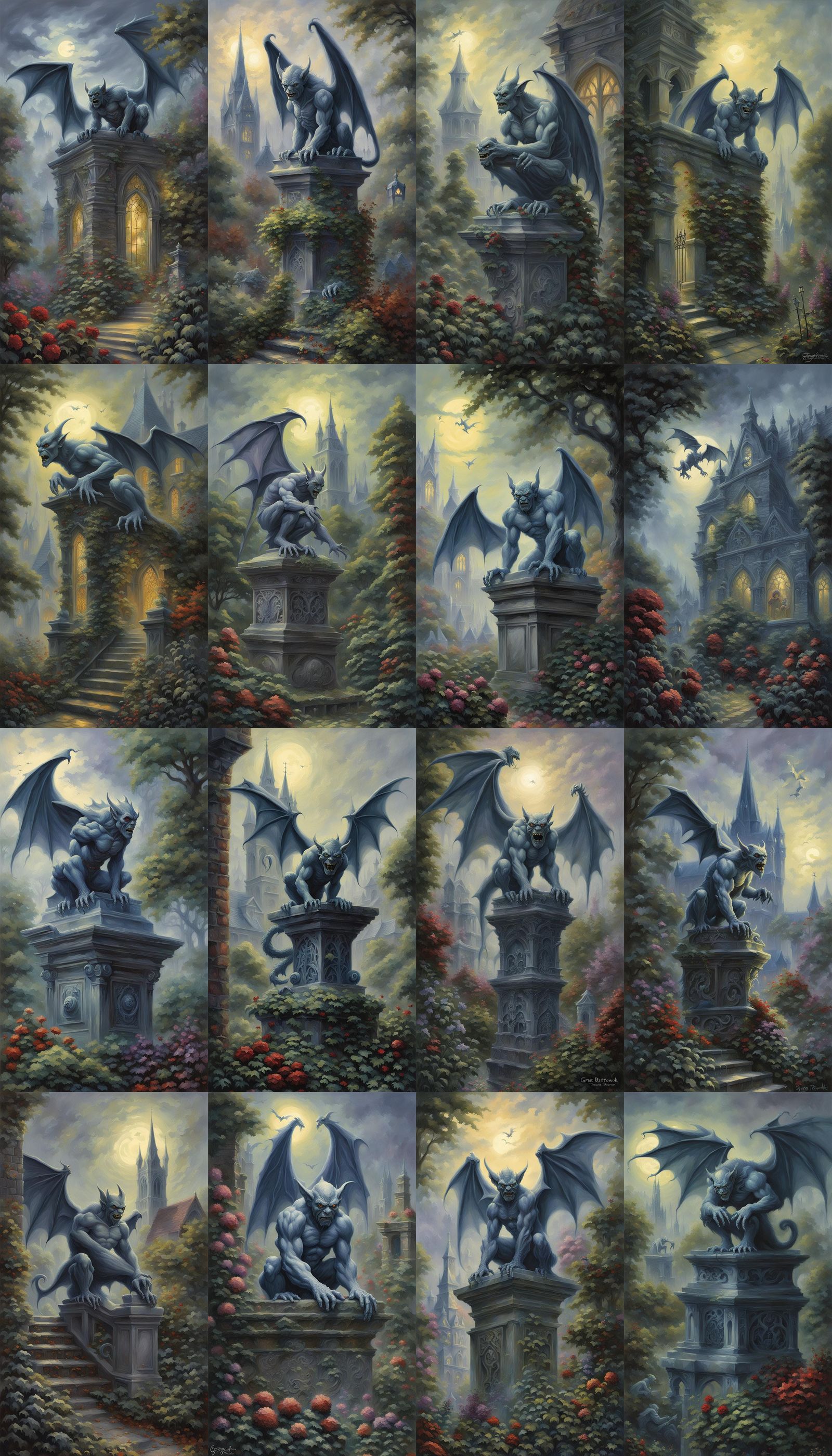 Gargoyles in the garden sinister by Greg Rutkowski ethereal fantasy ...