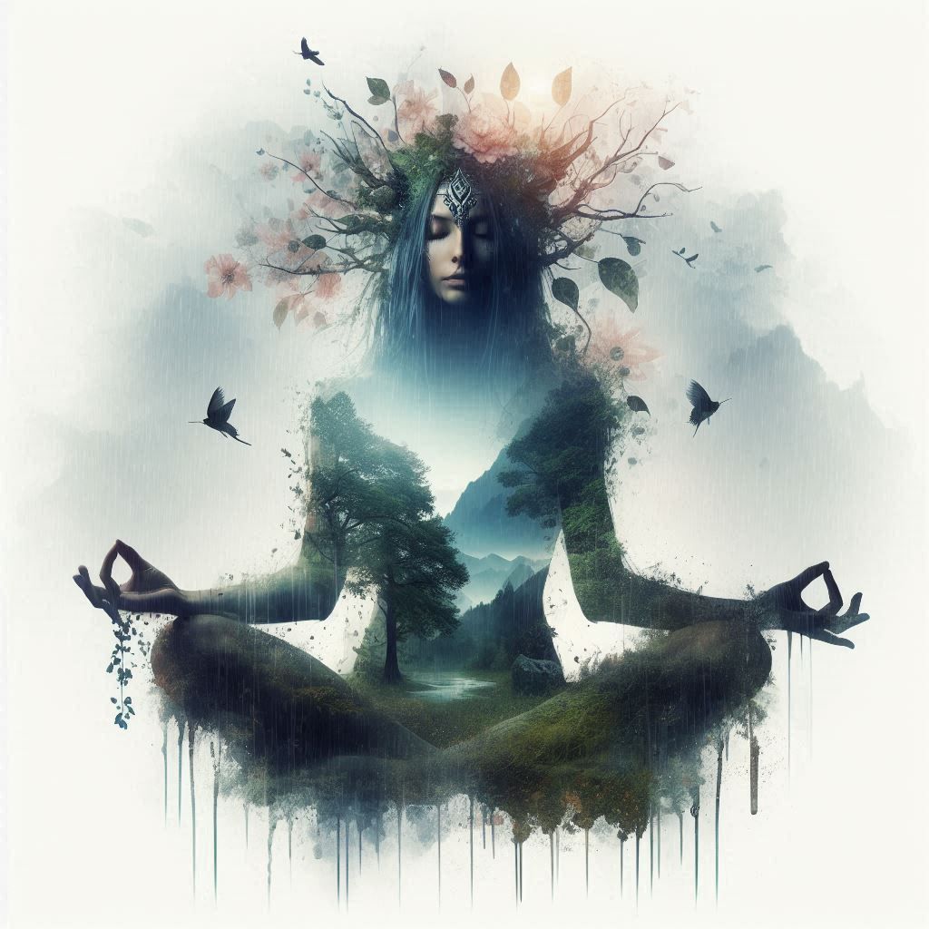 double exposure beautiful fantasy DALL-E 3 portrait landscape..