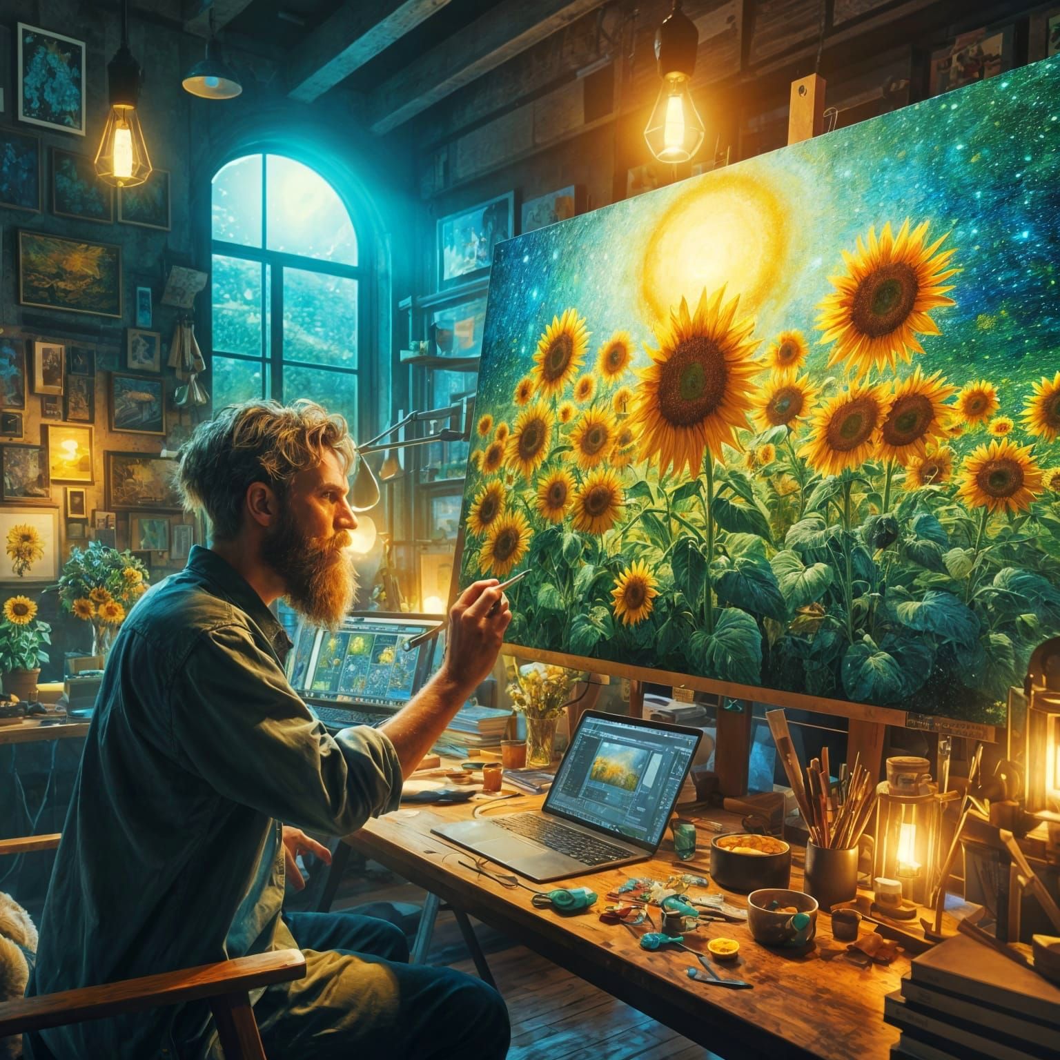 Vincent Painting Digital Sunflowers