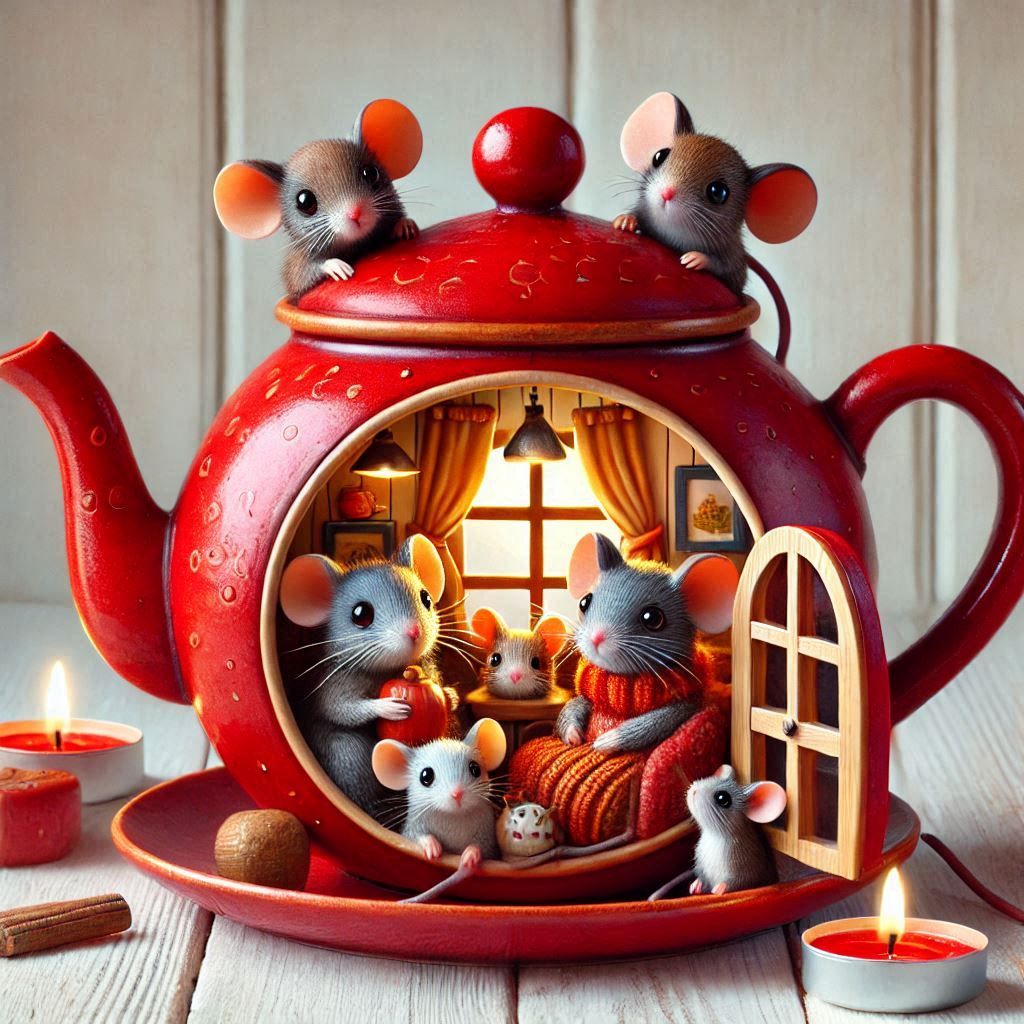 CASA TETERA Y CAFETERA CON RATONCITOS