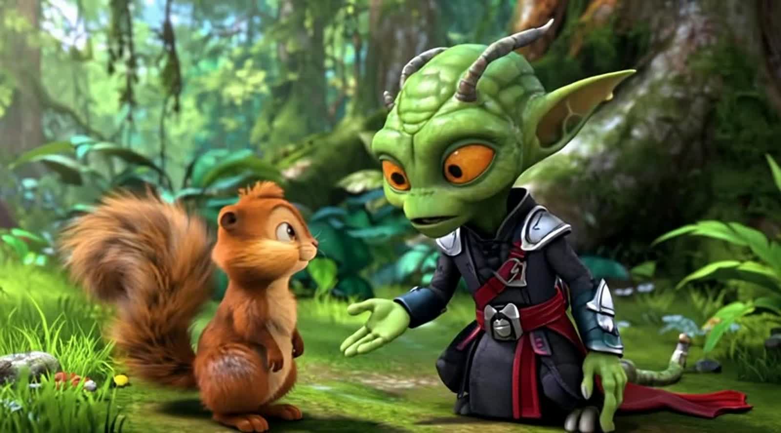 An alien asks a squirrel for directions