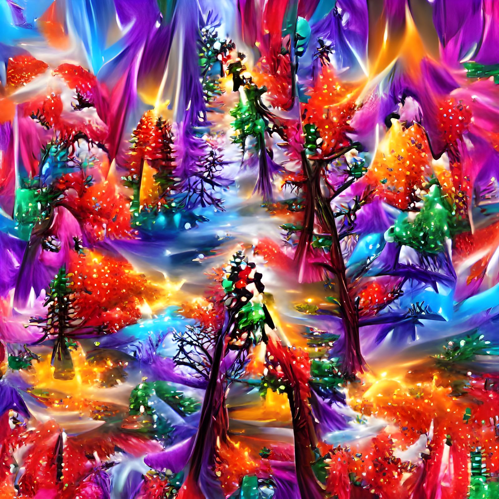 Colorful Christmas tree forest artwork beautiful AI Generated Artwork