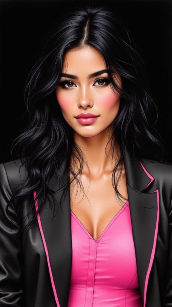 Marie Portrait in Vibrant Watercolour and Neon Blacklight St...