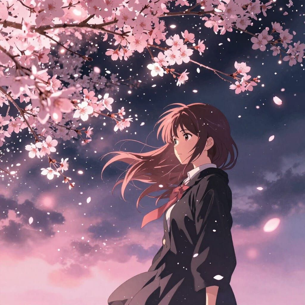 Rose Gold Cherry Blossoms in Windswept Digital Painting