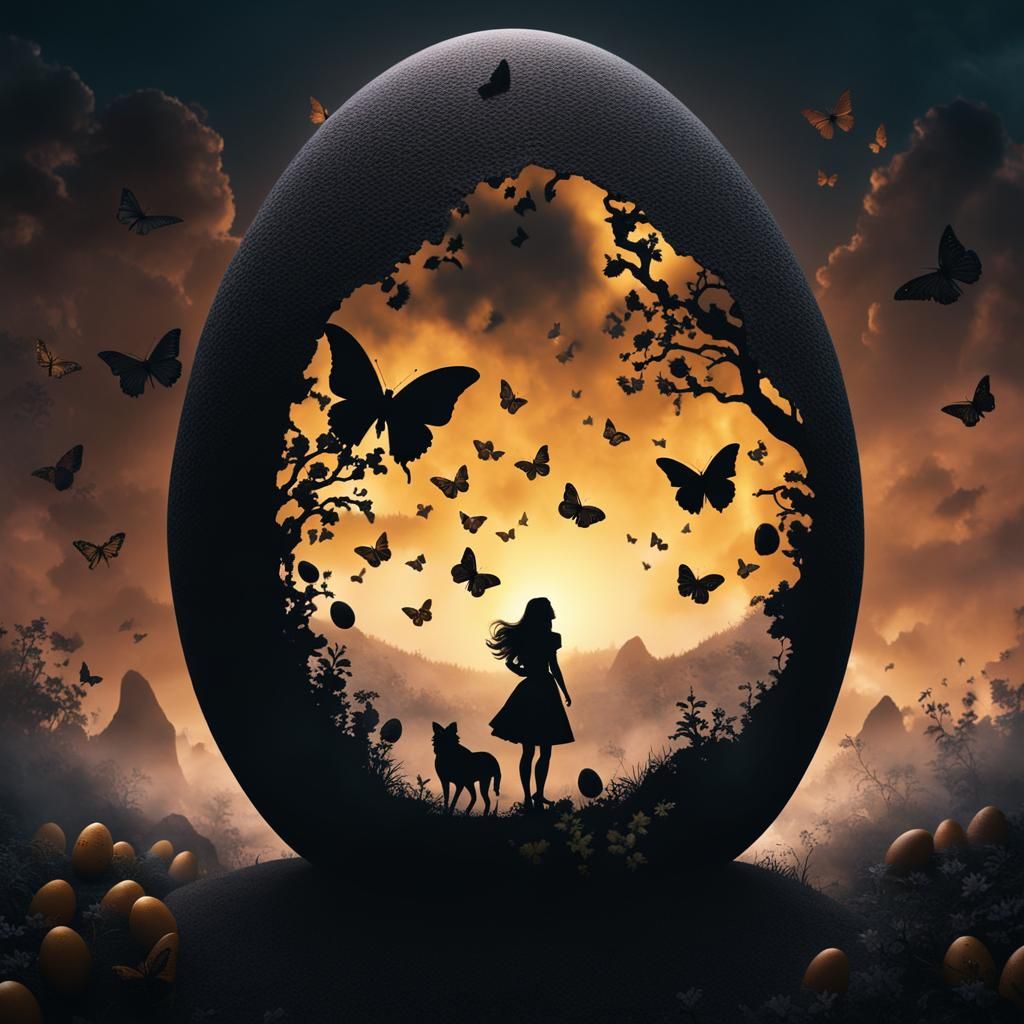 Alice walks through the egg