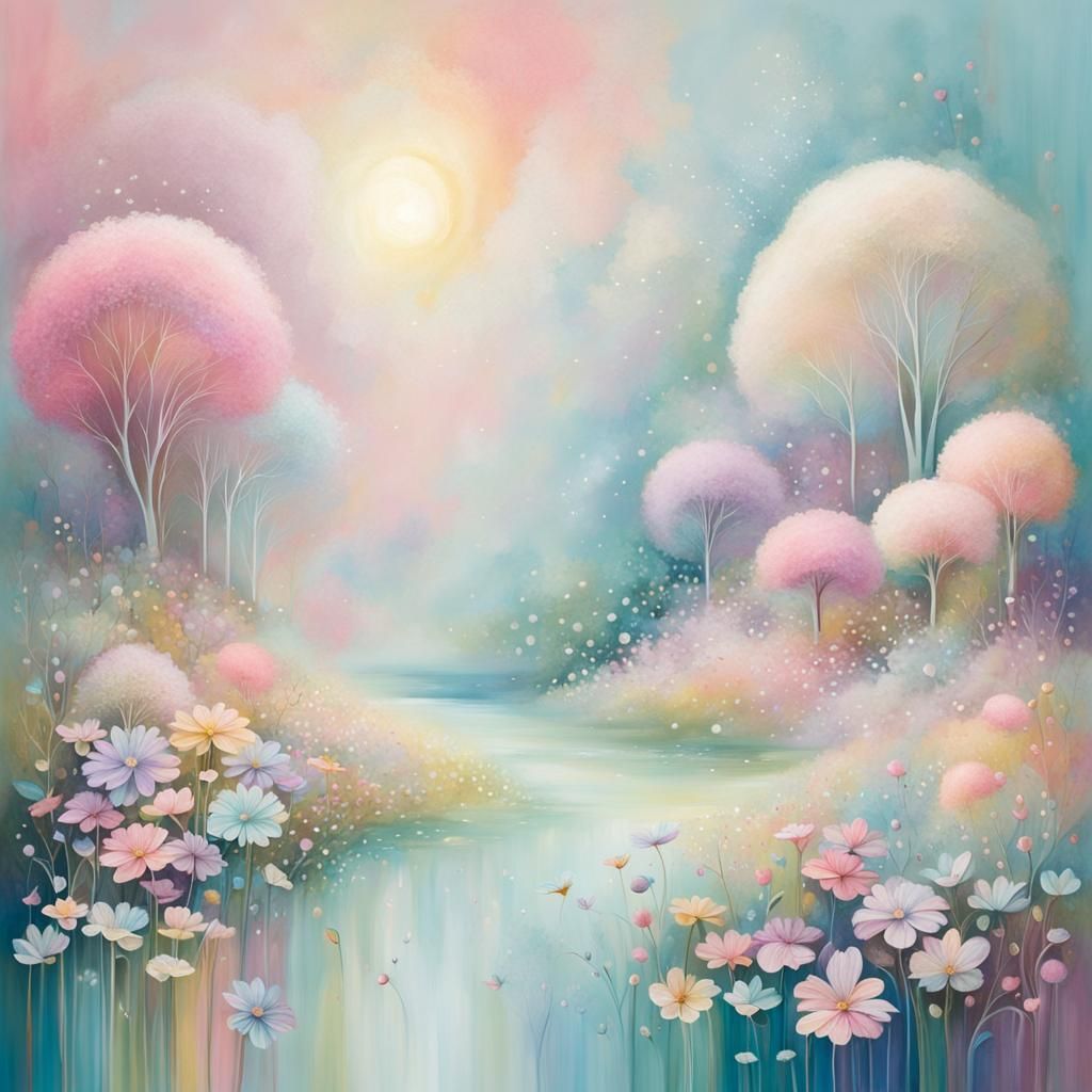 Whimsical Fairy Wonderland in Pastel Abstract