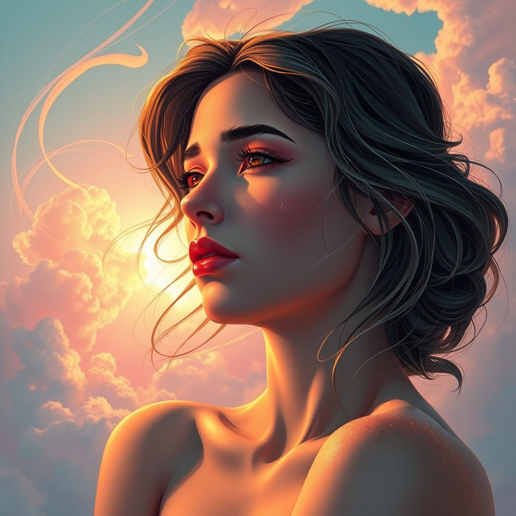 Emotive Portrait in Art Nouveau Style