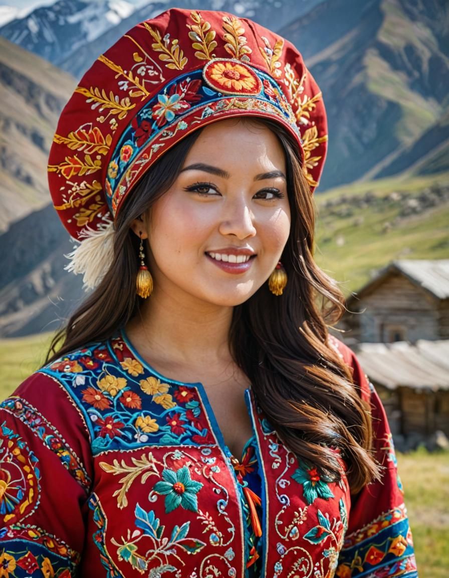 Kyrgyz Woman in Traditional Dress Portrait