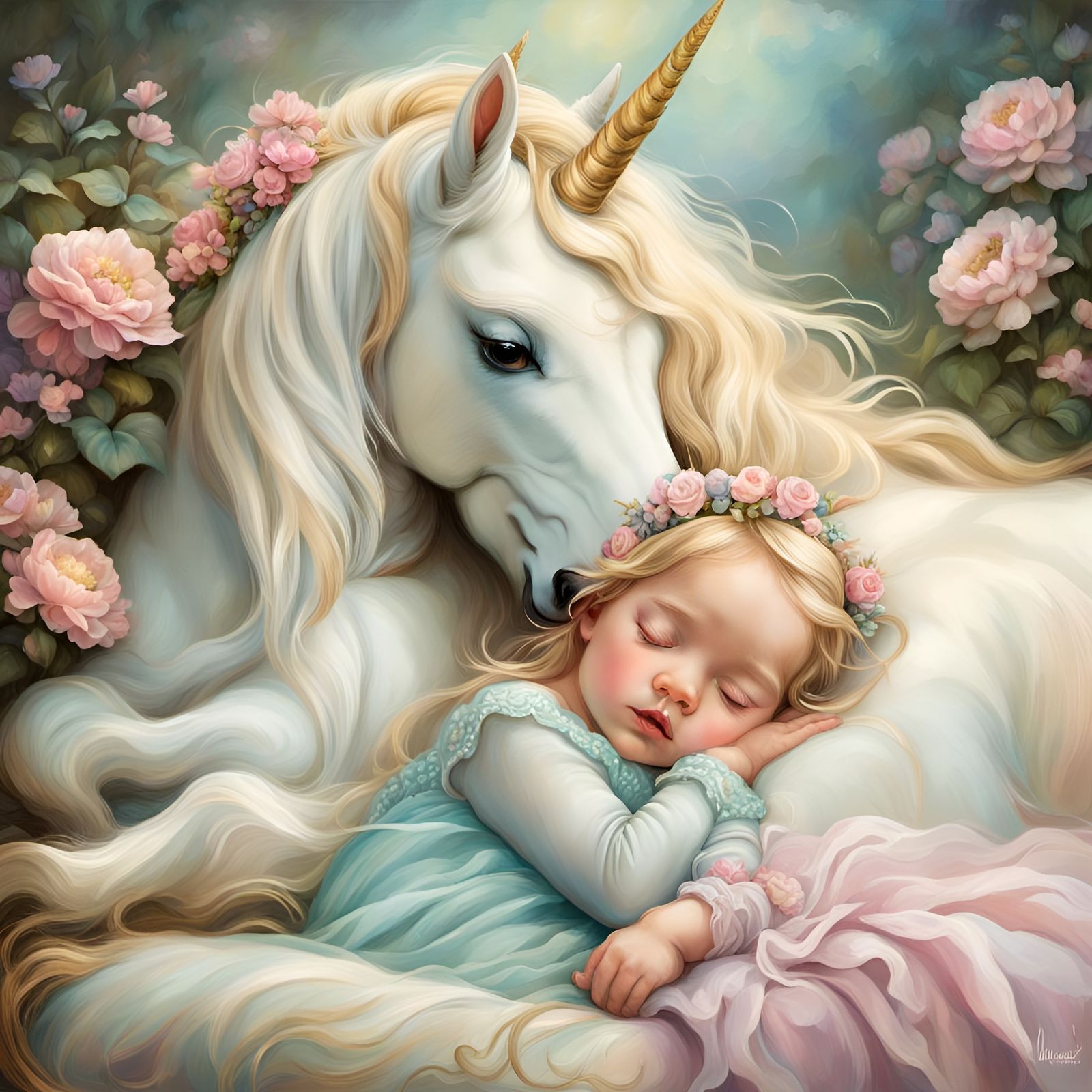 Pet unicorn and his fair maiden  by @GiGi