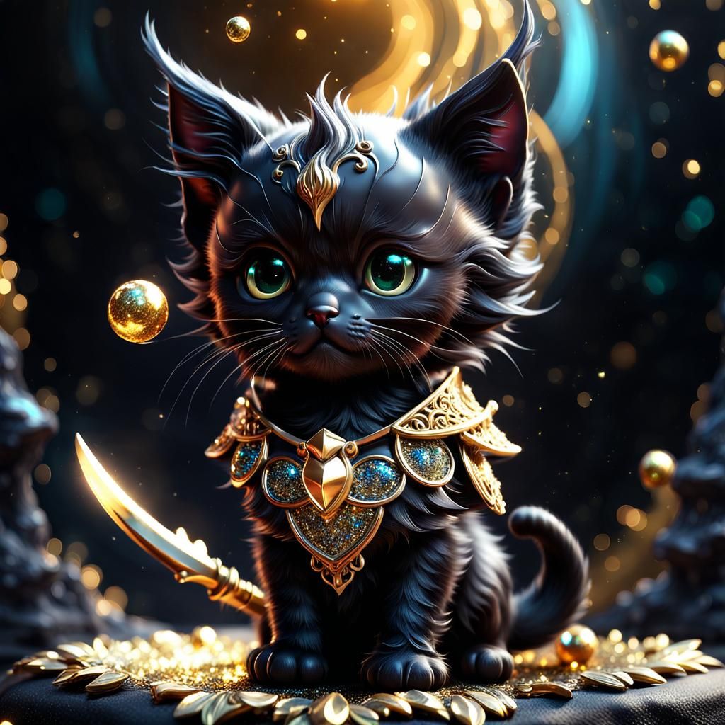 Chibi Kitten Warrior in Visionary Fantasy Style