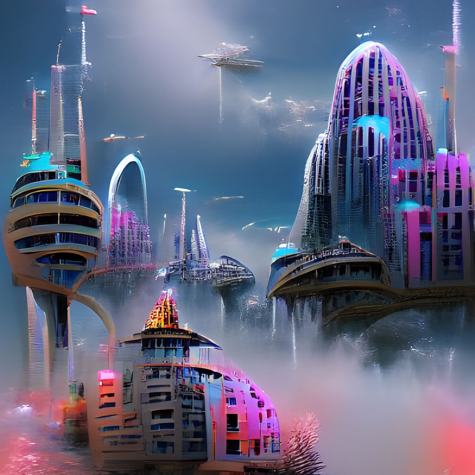 Futuristic city of the mists