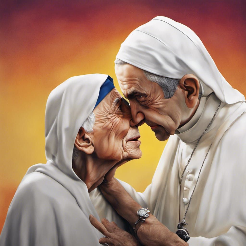 Mr. Bean kisses Mother Theresa - AI Generated Artwork - NightCafe Creator