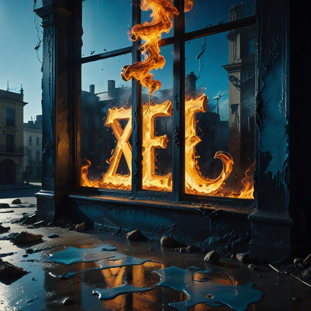 Burning Mall Building in Vibrant Oil Painting