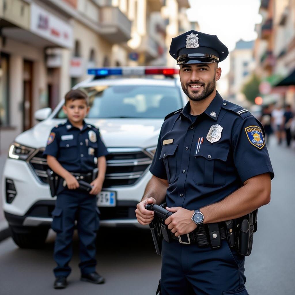 Police Officer with Child in Uniform
