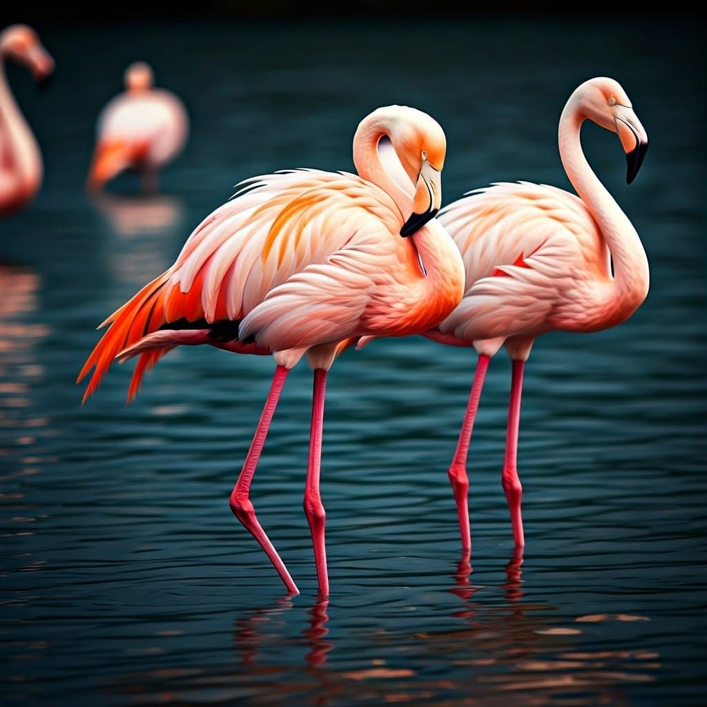 Elegant Flamingos in Calm Waters: Matte Painting