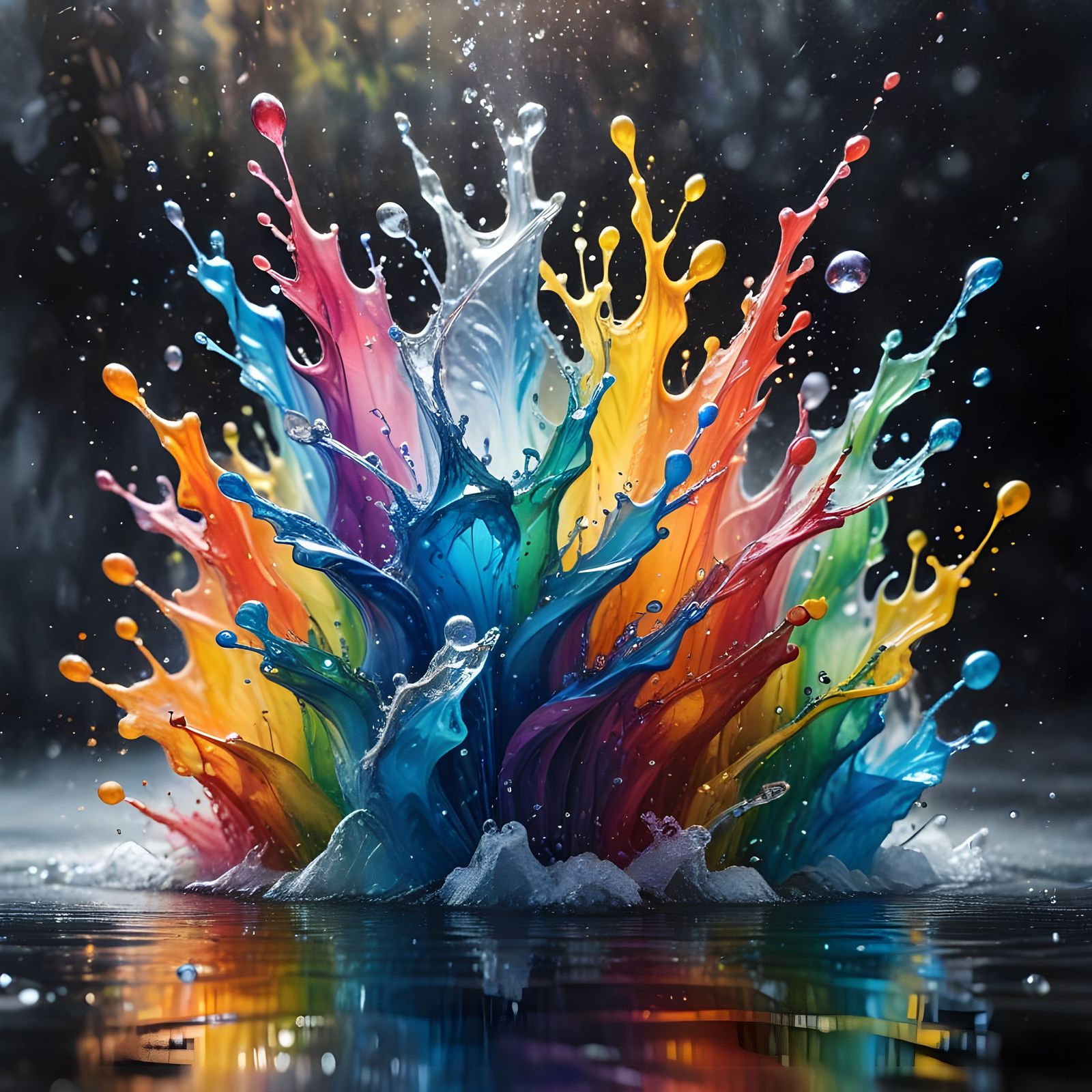 Colorful Water Splashing with Rainbow Hues