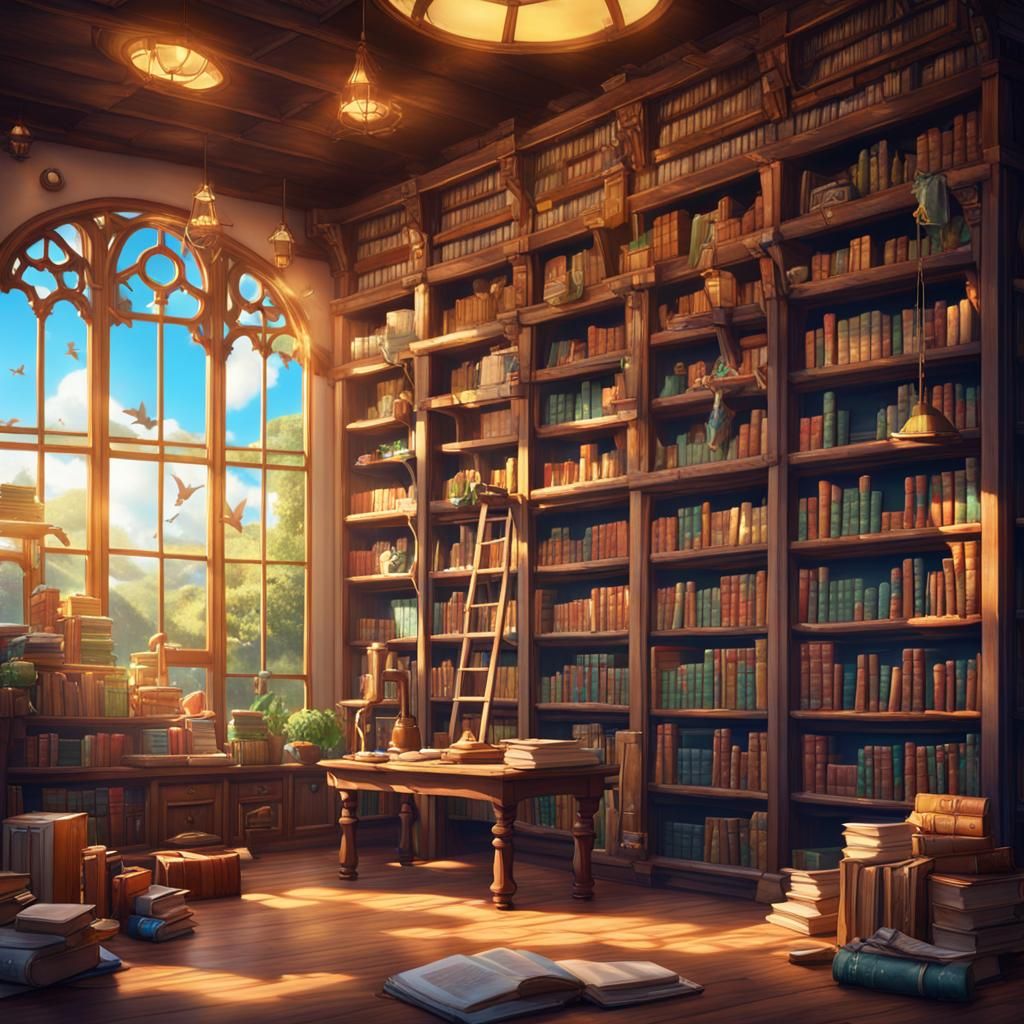 create an aesthetic children's library for cildren's books anime add ...