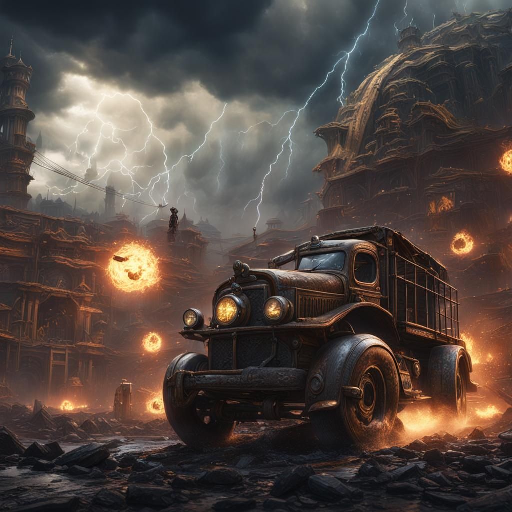 Through boiling clouds of thunder; 
Blasting bolts of steel;...