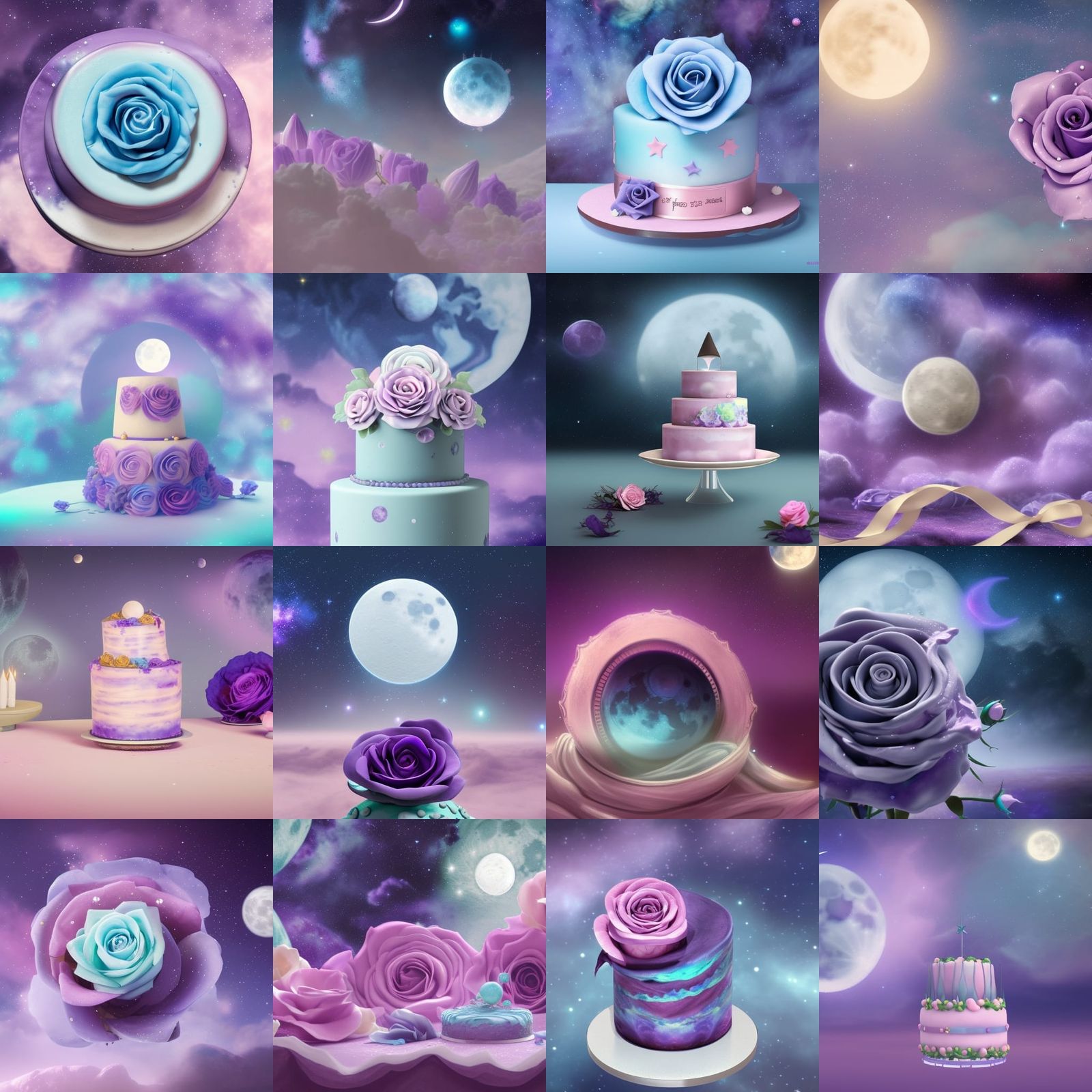 A cake with a pastel
 ribbon and  pastel blue flowers space ...