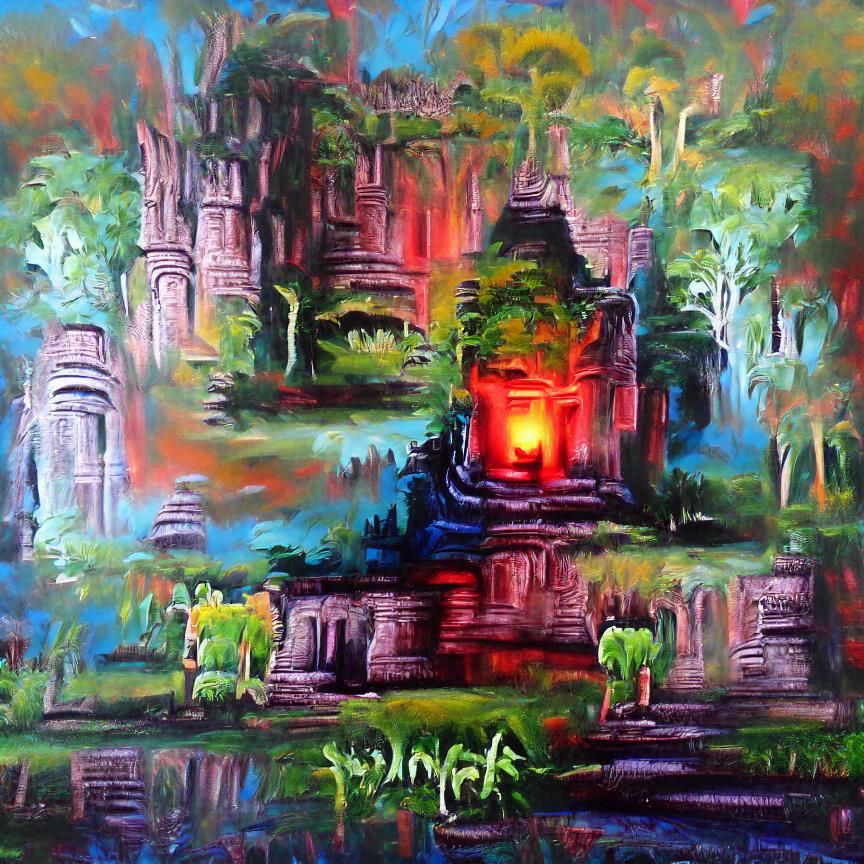Angkor Temple in a jungle 8k beautiful colors vibrant lumino...