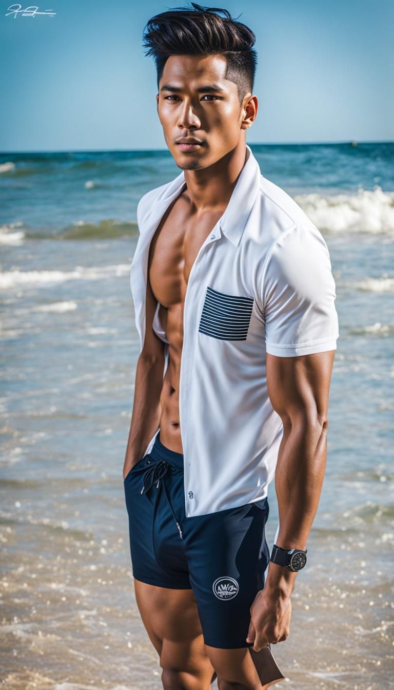 Handsome Filipino Man on Beach in Summer