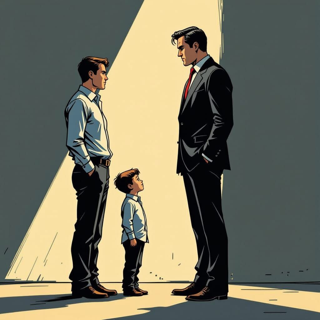 Short Man and Tall Man in Stylized Graphic Novel Art