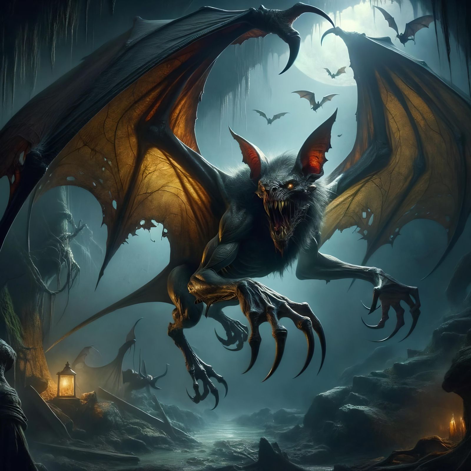 Dnd Series : Dire Bat (monster Large Animal) - Ai Generated Artwork 