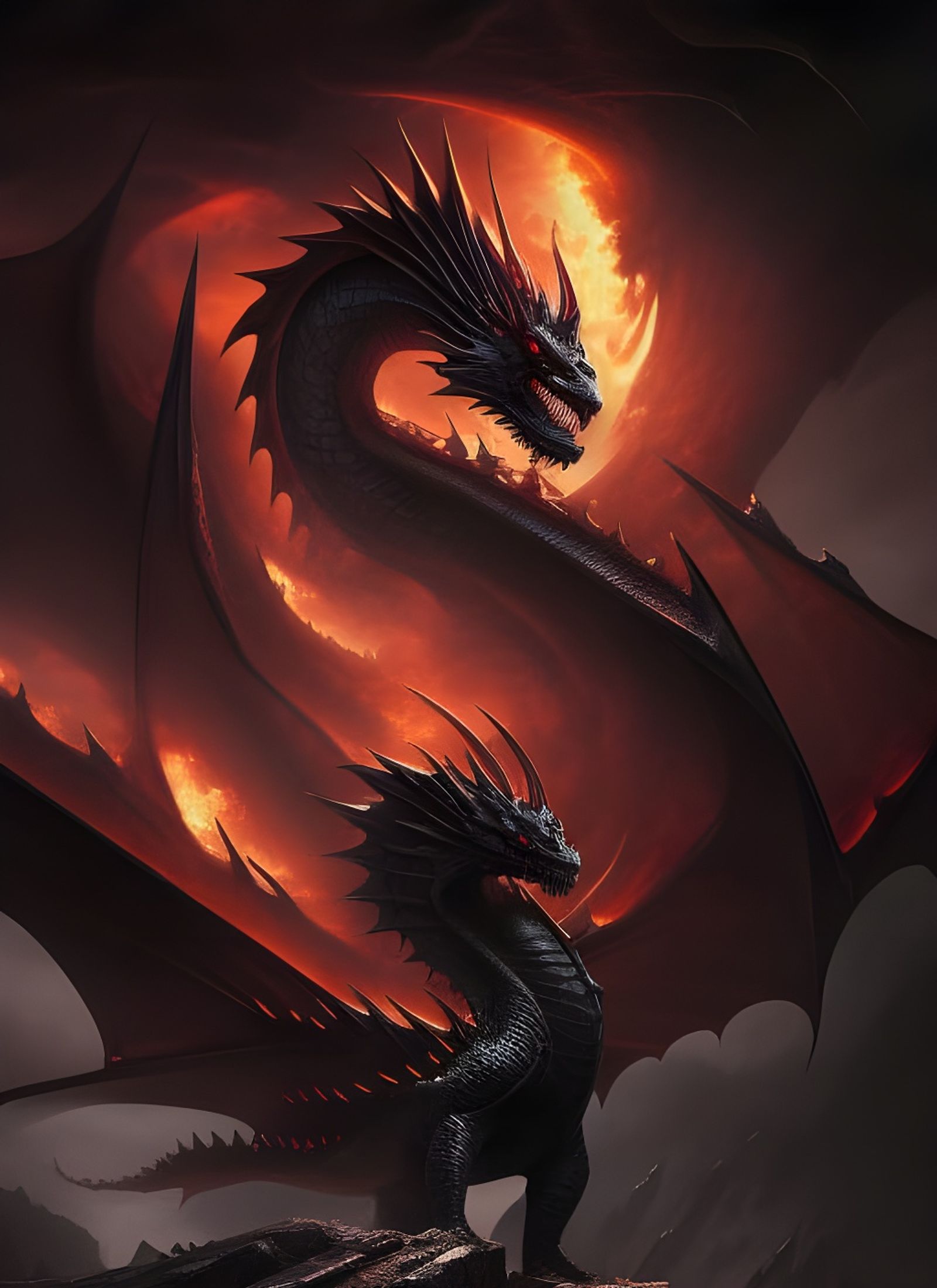 black dragons breathing fire