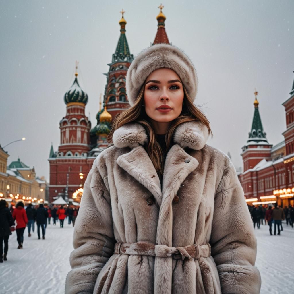 Hyper-realistic image of an attractive Russian girl in a tra...