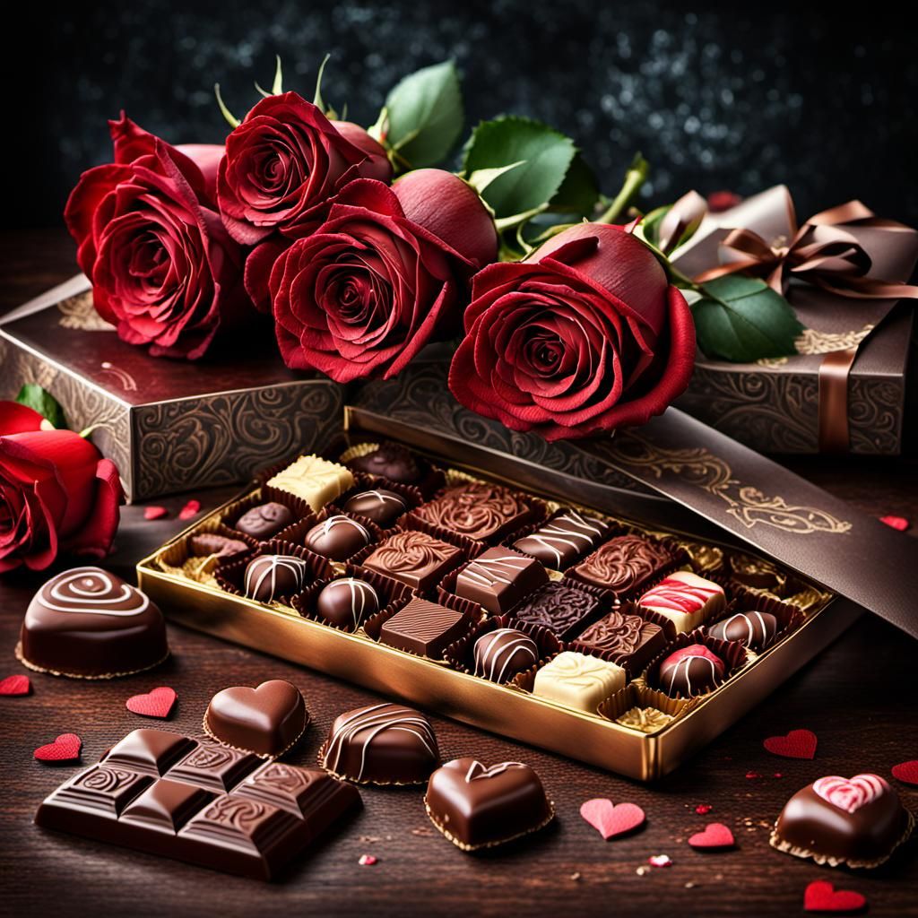 chocolates and roses on Valentine days - AI Generated Artwork ...