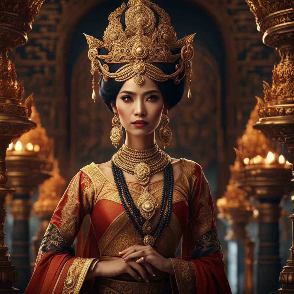 Beautiful Javanese woman wearing ancient Javanese queen clot...