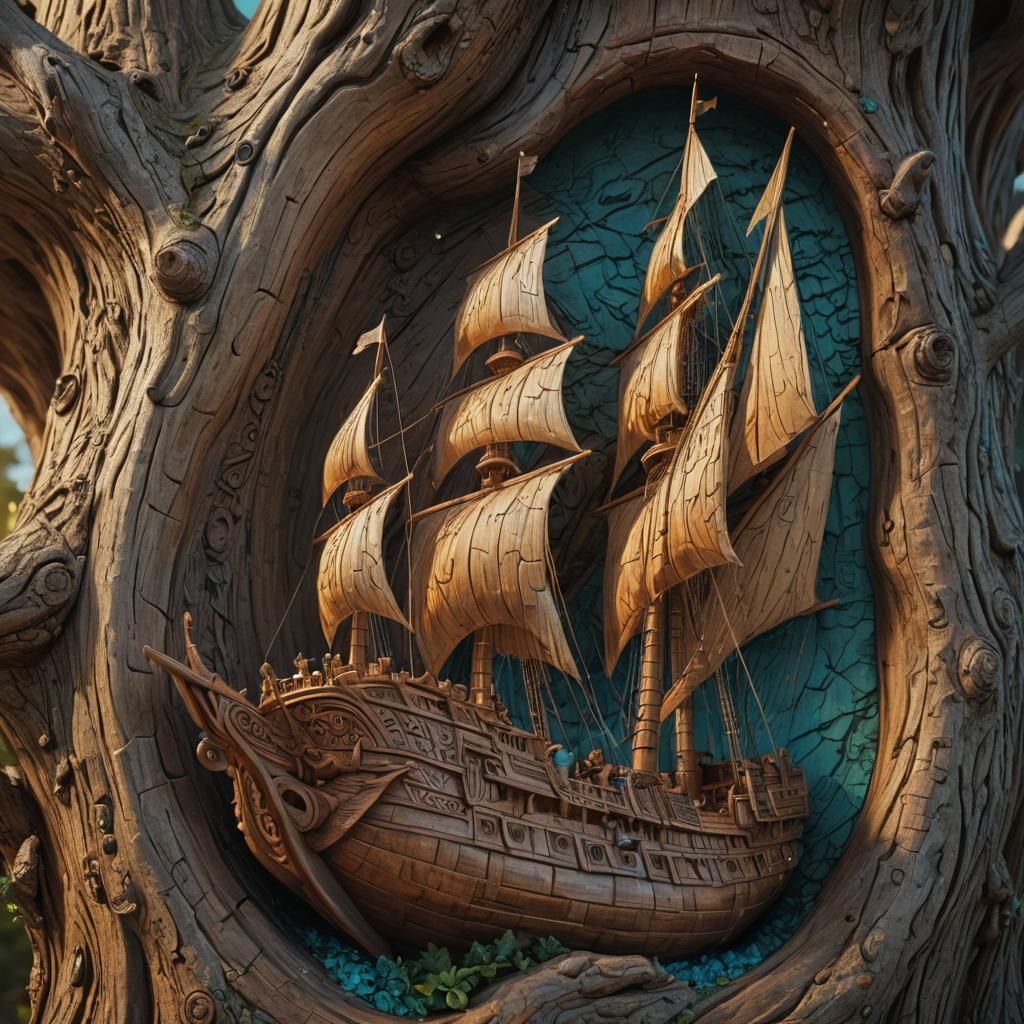 a boat carving in a single log  by @Cody Martins