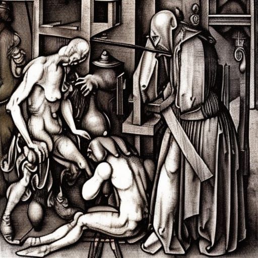 torture chamber by Albrecht Durer and Hieronymous Bosch