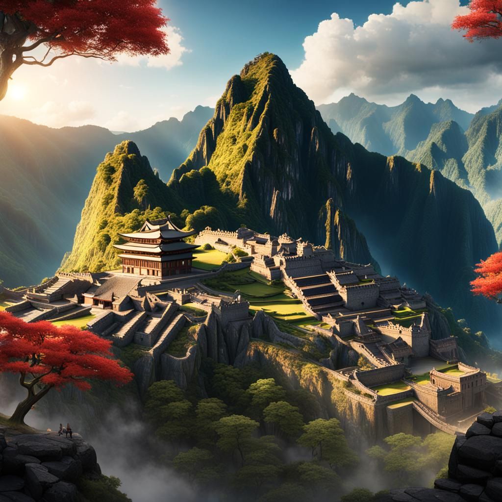 Mix between Machu Picchu and Ancient Kyoto