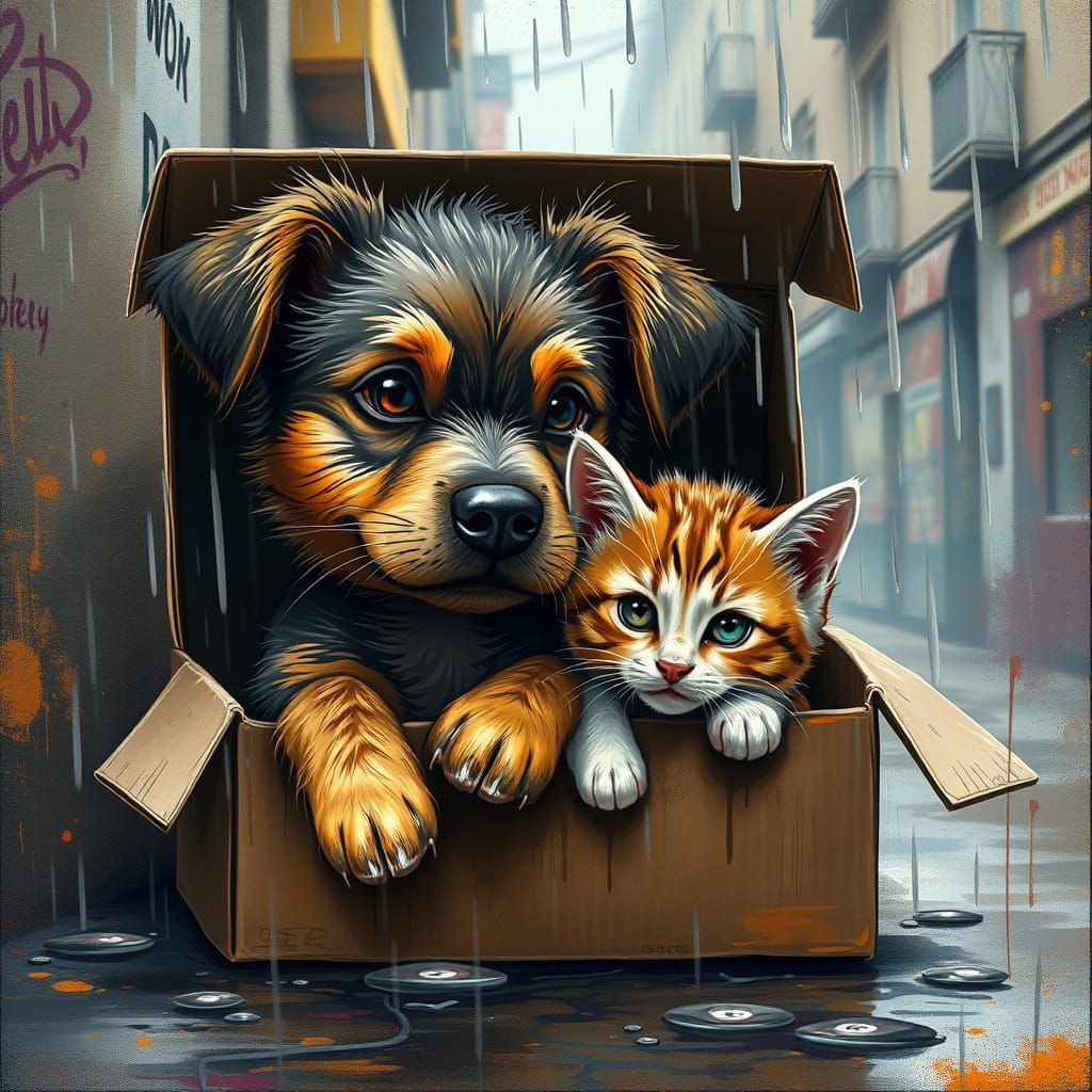 Rainy Charm: Cuddled Friends  by @CrystalAnimal