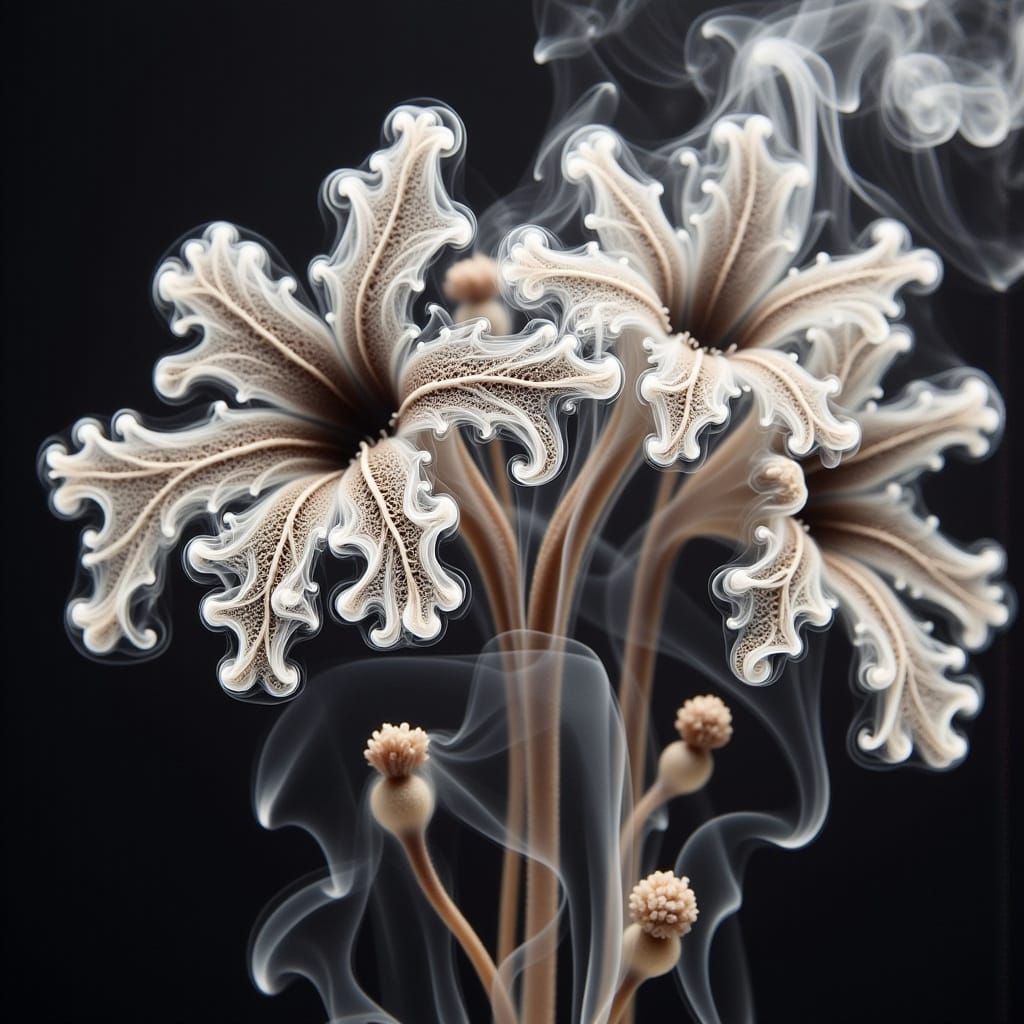 <lora:smoky:1.0> smoke drawing of a Still life with alstroemerias. drawing with smoke. By Jim Dingilian