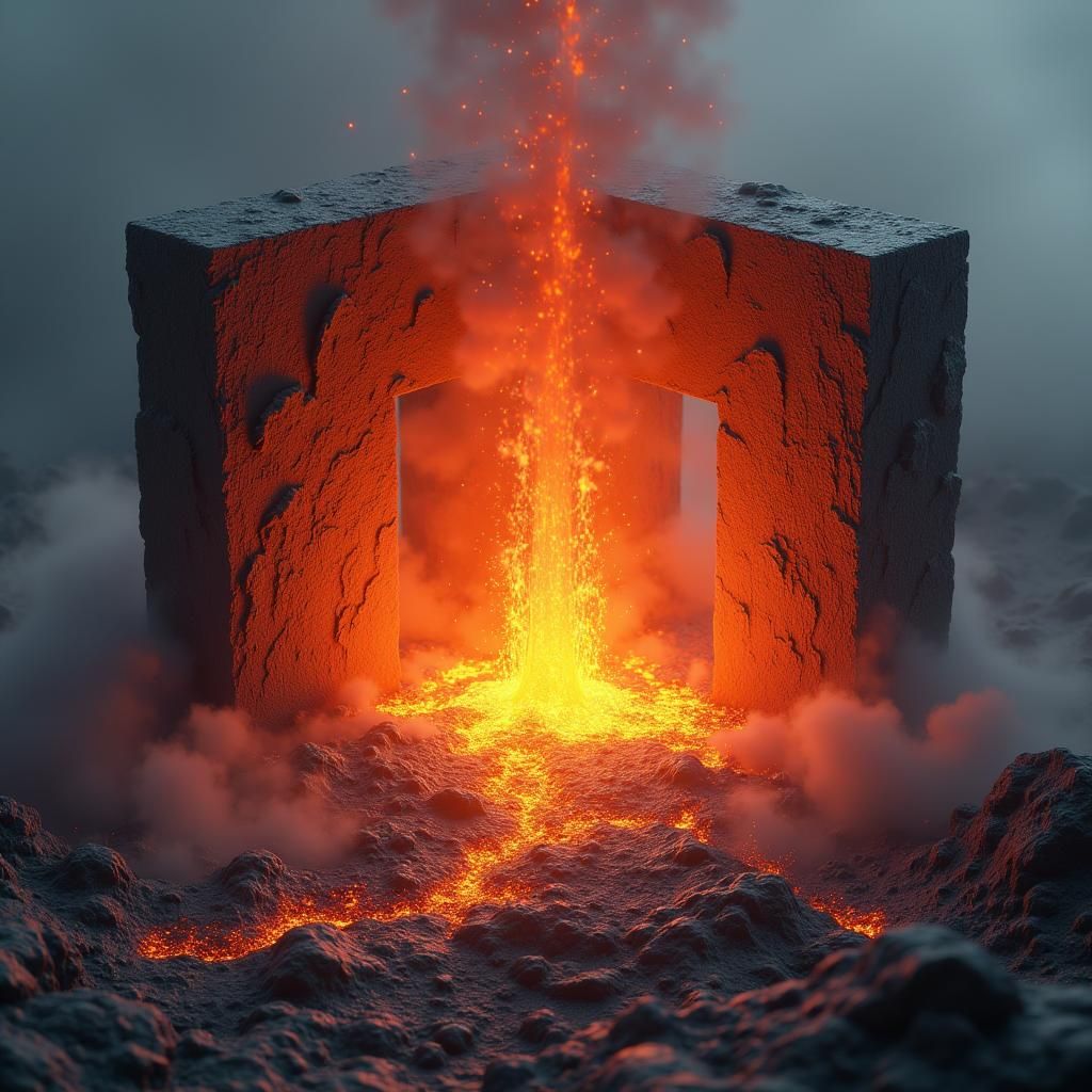 Volcano Eruption Inside Cube: Matte Painting