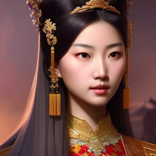 Beautiful Chinese Princess , realistic face , ultra detailed  , realistic flawless eyes , color depth , authentic clothi...