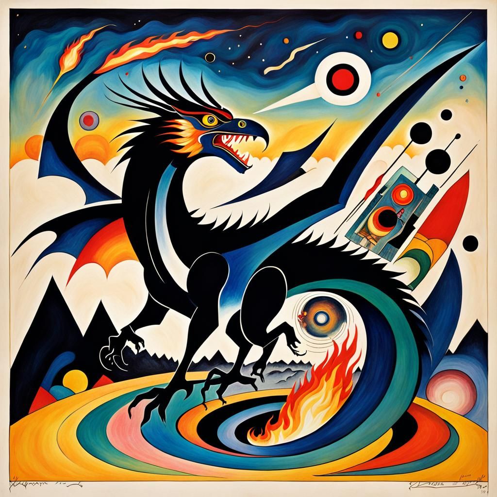 narrative art picture in a picture lots of surreal fire brea...