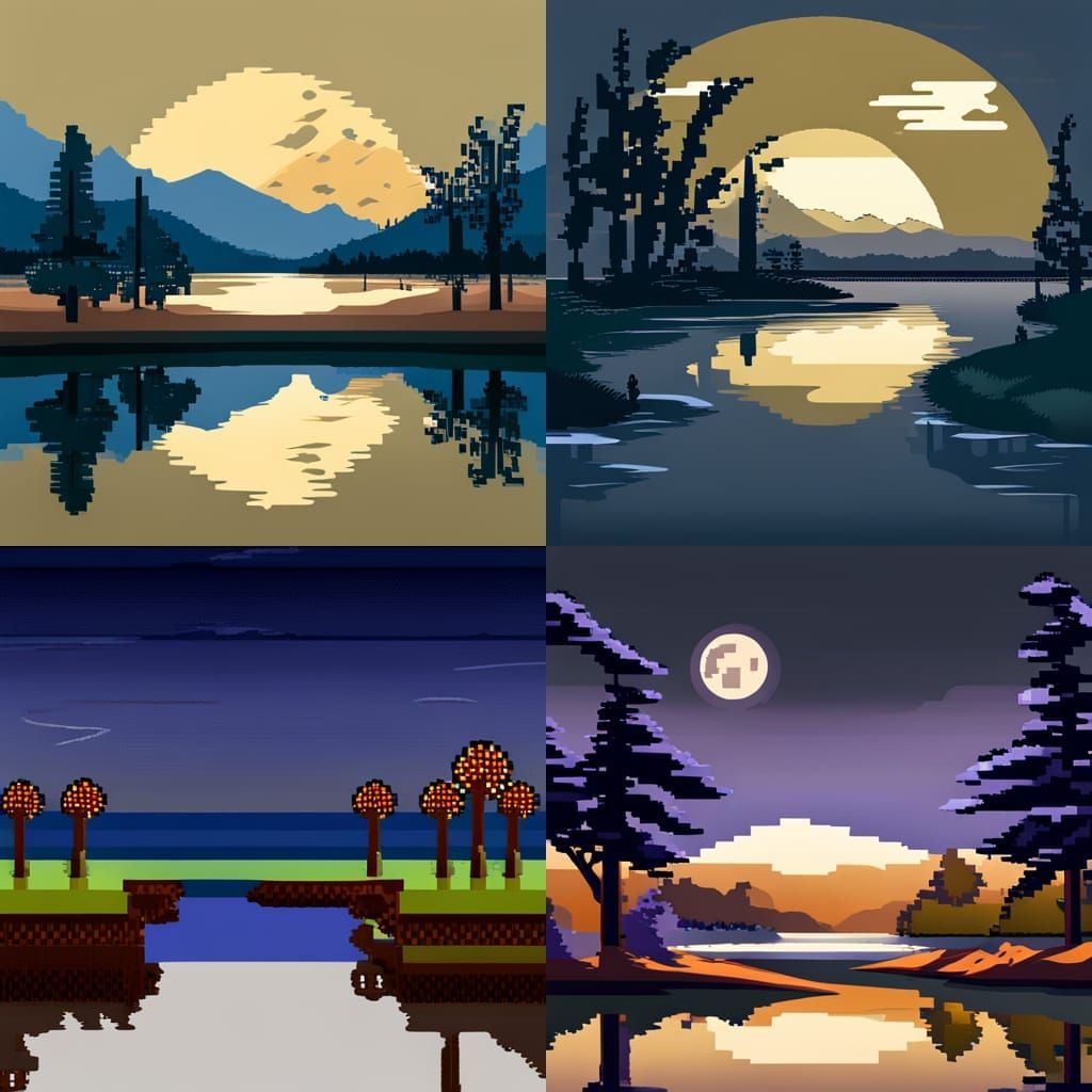 a pixel art image of a peaceful river front at night. - AI Generated ...