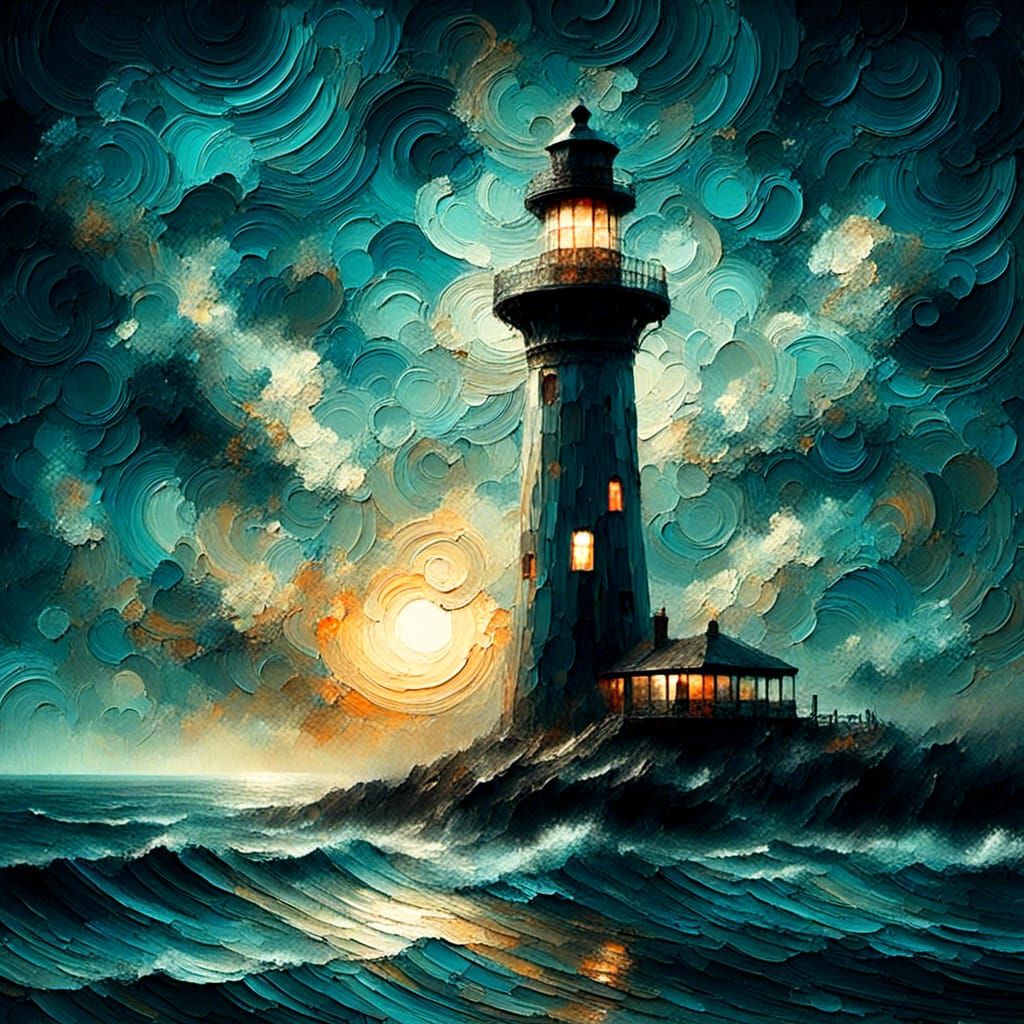 <lora:Chiaroscuro:1.0>Double exposure of a lighthouse, galactic sky, beautiful oceanscape. Capture the essence of the Art Deco era's eleganc...