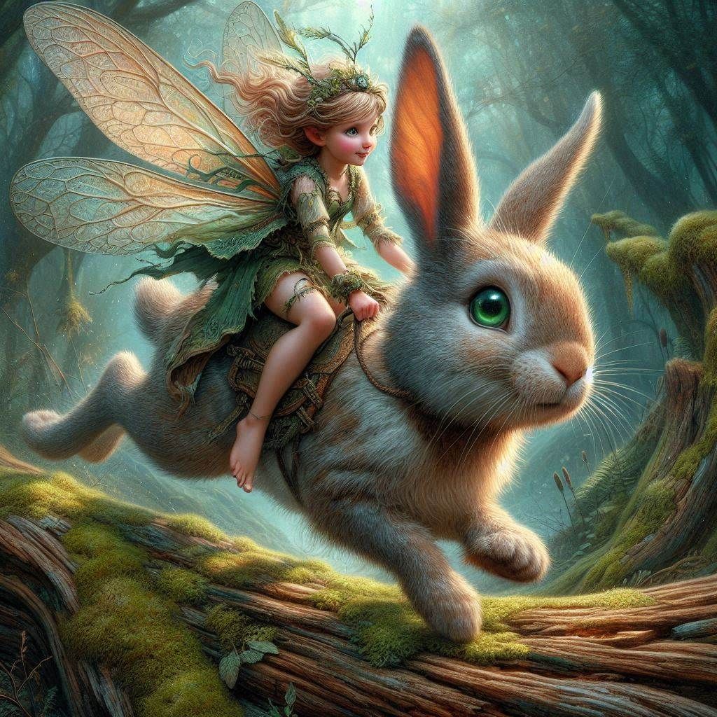 Fairy riding rabbit
